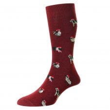 HJ Hall Farm Animals in Christmas Hats Wine Red Men's Socks