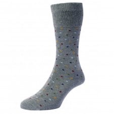 HJ Hall Grey & Colourful Polka Dot Organic Cotton Comfort Top Men's Socks