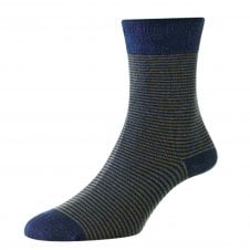 HJ Hall Navy Blue & Khaki Stripe Supersoft Bamboo Men's Socks