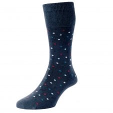 HJ Hall Navy & Colourful Polka Dot Organic Cotton Comfort Top Men's Socks
