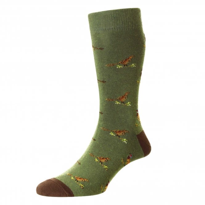 HJ Hall Pheasant & Grouse Green Cotton Rich Men's Socks