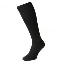 HJ Hall Plain Black Ribbed Wool Rich Knee High Men's Socks
