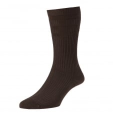 HJ Hall Plain Dark Brown Cotton Softop Men's Socks