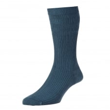 HJ Hall Plain Indigo Blue Cotton Softop Men's Socks