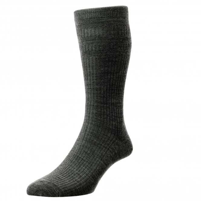 HJ Hall Plain Mid Grey Softop Men's Wool Socks