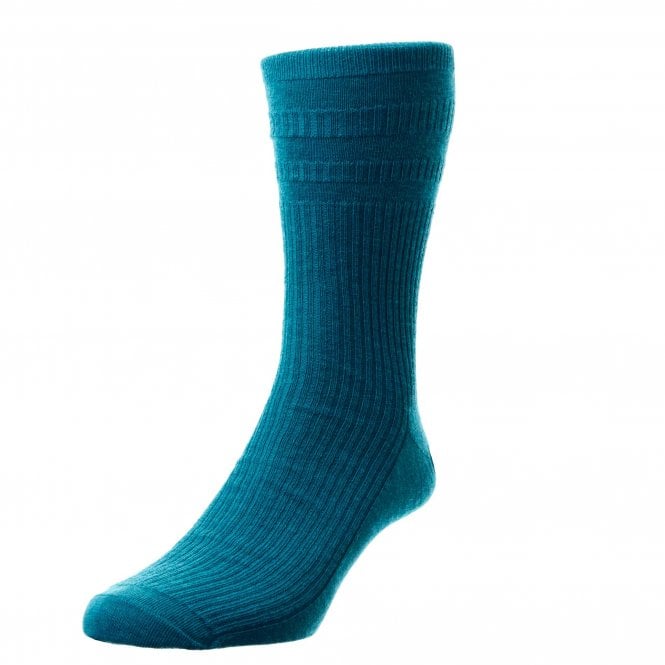 HJ Hall Plain Petrol Blue Softop Men's Wool Socks