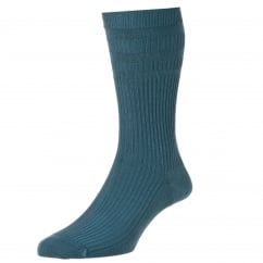 HJ Hall Plain Slate Blue Cotton Softop Men's Socks