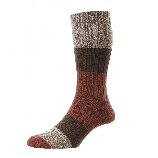 HJ Hall Premium Collection Brown, White, Rust Orange & Wine Red Chunky Cotton Rich Men's Socks