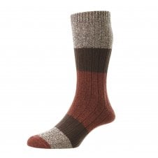HJ Hall Premium Collection Brown, White, Rust Orange & Wine Red Chunky Cotton Rich Men's Socks