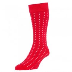 HJ Hall Scarlet Red & White Polka Dot Luxury Mercerised Men's Socks