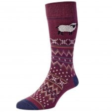 HJ Hall Sheep & Pattern Burgundy Cotton Rich Men's Socks