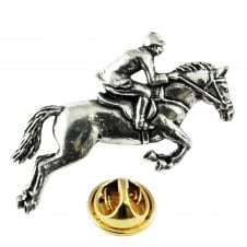 Horse & Jockey English Pewter Lapel Pin Badge