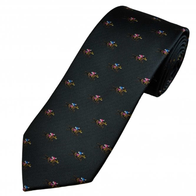 Horse & Jockey Horse Racing Dark Grey Men's Novelty Tie