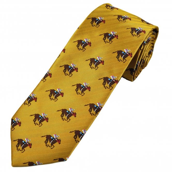 Horse & Jockey Horse Racing Mustard Gold Men's Novelty Tie