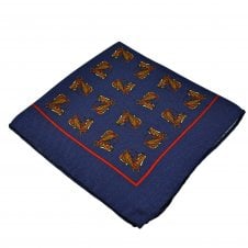 Horses Navy Blue & Red Silk Pocket Square Handkerchief by Profuomo