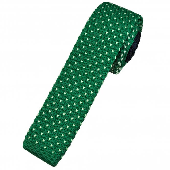 Hunter Green & Ivory V Pattern Men's Skinny Knitted Tie