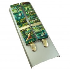 Hunting, Dog, Duck, Hare & Wild Boar Green Men's Luxury Trouser Braces with Silver Clips