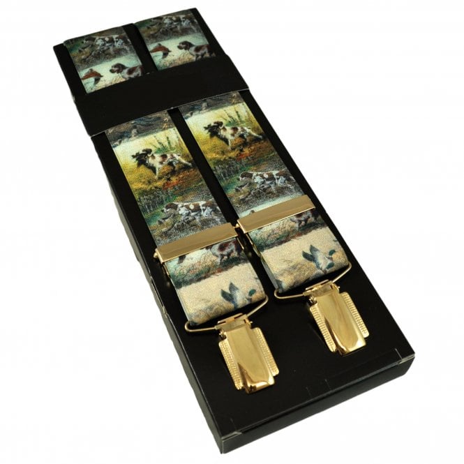 Hunting Dogs & Ducks Men's Trouser Braces - Gold Clips