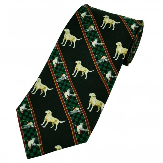 Hunting Dogs & Mallard Ducks Striped Silk Men's Novelty Tie