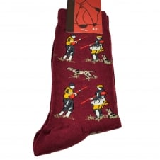 Hunting with Gun Dogs Scene Wine Red Men's Novelty Socks