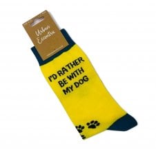 "I'd Rather be with My Dog" Yellow & Teal Cotton Rich Socks