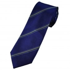 Indigo Blue, Navy, Silver & Sky Striped Luxury Silk Narrow Men's Tie