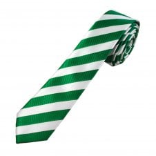 Irish Emerald Green & White Striped Boys Skinny Tie