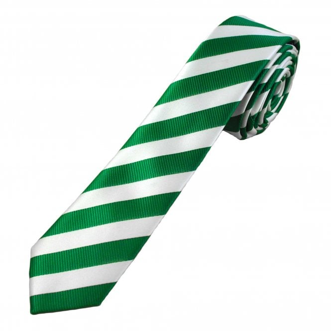 Irish Emerald Green & White Striped Men's Skinny Tie