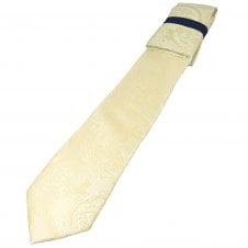 Ivory Cream Paisley Patterned Men's Luxury Wedding Tie & Hanky Set