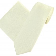 Ivory Paisley Pattern Men's Tie & Pocket Square Handkerchief Set