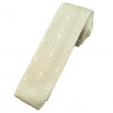 Ivory Polka Dot Knitted Men's Skinny Knitted Tie