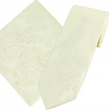 Ivory Pretty Floral Pattern Men's Tie & Pocket Square Handkerchief Set