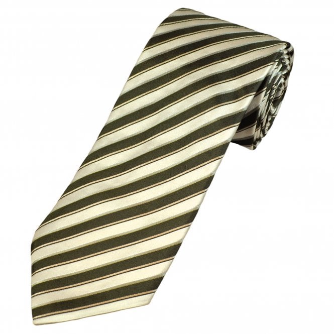 Ivory, Silver & Green Striped Luxury Silk Men's Tie