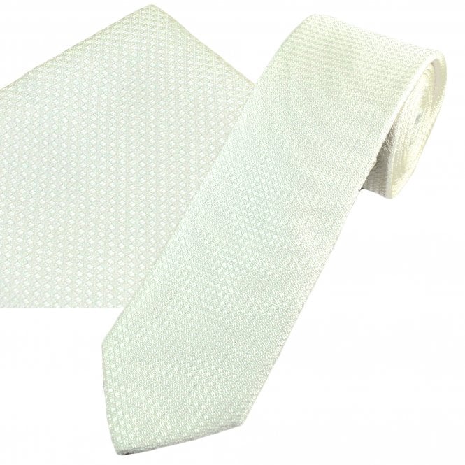 Ivory Textured Patterned Men's Tie & Pocket Square Handkerchief Set