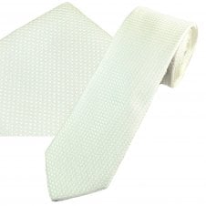 Ivory Textured Patterned Men's Tie & Pocket Square Handkerchief Set