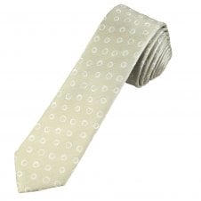 Ivory & White Circle Pattern Men's Silk Skinny Tie