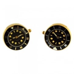 Japanese Movement Quartz Watch Black & Gold Cufflinks