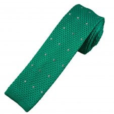 Jungle Green & Grey Polka Dot Men's Skinny Knitted Tie