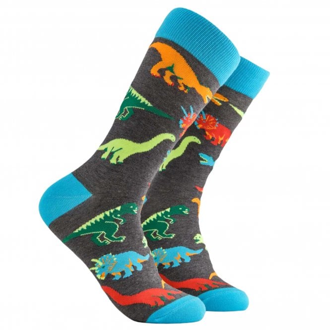 "Jurassic" Dinosaurs Grey Combed Cotton Rich Socks
