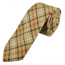 Knightsbridge Beige, Brown & Orange Checked Patterned 100% Wool Tweed Tie