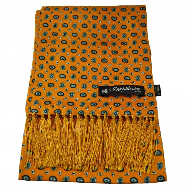 Knightsbridge Mustard Yellow, Navy Blue & Aqua Paisley Men's Aviator Silk Scarf