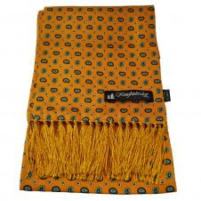 Knightsbridge Mustard Yellow, Navy Blue & Aqua Paisley Men's Aviator Silk Scarf