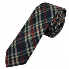 Knightsbridge Navy Blue, Red & Beige Checked Patterned 100% Wool Tweed Tie