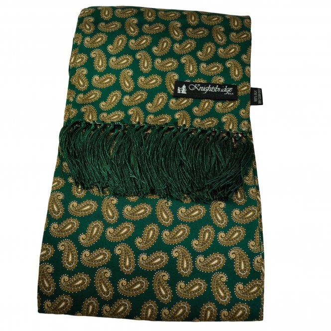 Knightsbridge Racing Green & Olive Paisley Men's Aviator Silk Scarf