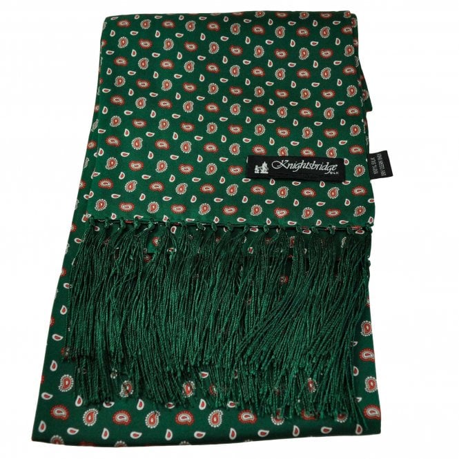 Knightsbridge Racing Green, Red & White Paisley Men's Aviator Silk Scarf