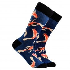 Koi Carp Fish Themed Dark Blue Combed Cotton Rich Socks