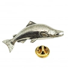 Large Salmon Fish Pewter Lapel Pin Badge