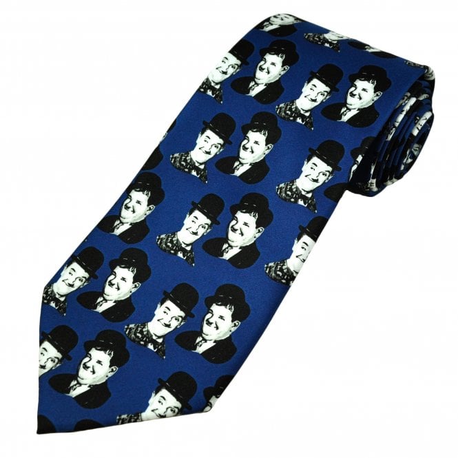 Laurel and Hardy Faces Dark Blue Men's Novelty Tie