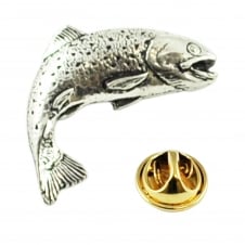 Leaping Salmon Fish Pewter Lapel Pin Badge