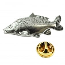 Leather Carp Fish Fishing English Pewter Lapel Pin Badge